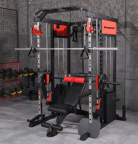 JB-Muscle™ Strongway® Multi Gym Smith Machine Cage – 177KG Dual Weight Stack, Full Body Home Gym with Cable System, Dip Station & Pull-Up Bar