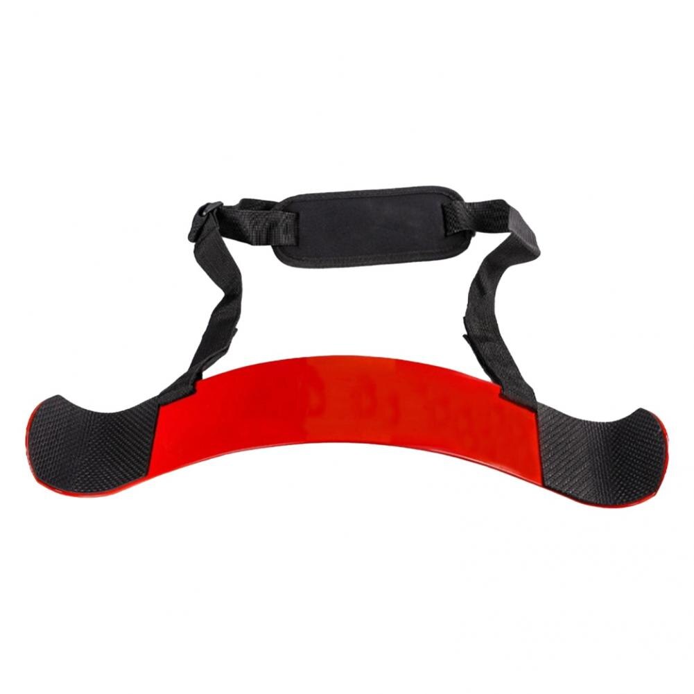 A red and black exercise bar with padded straps, adjustable back support, and the JB Muscle™ Arm Blaster: Bicep Isolator for optimal bicep growth.