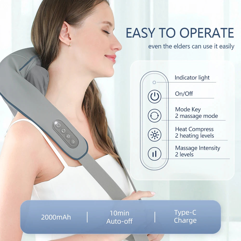 Wireless Neck and Back Massager for Pain Relief & Muscle Relaxation – JB-Muscle™ Cordless Neck, Shoulder & Trapezius Kneading Massage Shawl for Stress, Stiffness & Post-Workout Recovery