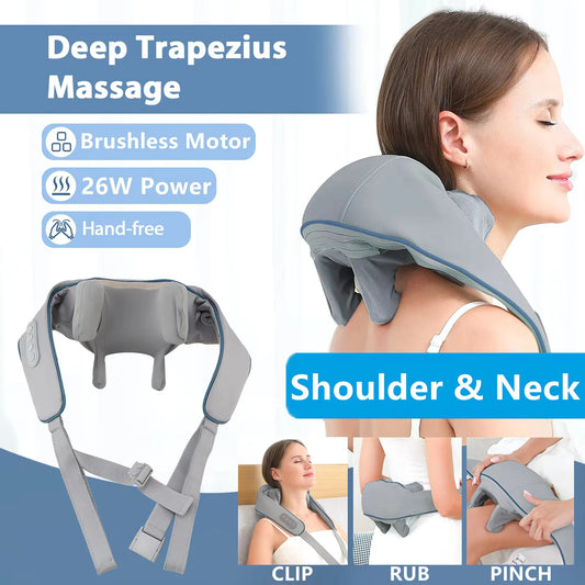 Wireless Neck and Back Massager for Pain Relief & Muscle Relaxation – JB-Muscle™ Cordless Neck, Shoulder & Trapezius Kneading Massage Shawl for Stress, Stiffness & Post-Workout Recovery