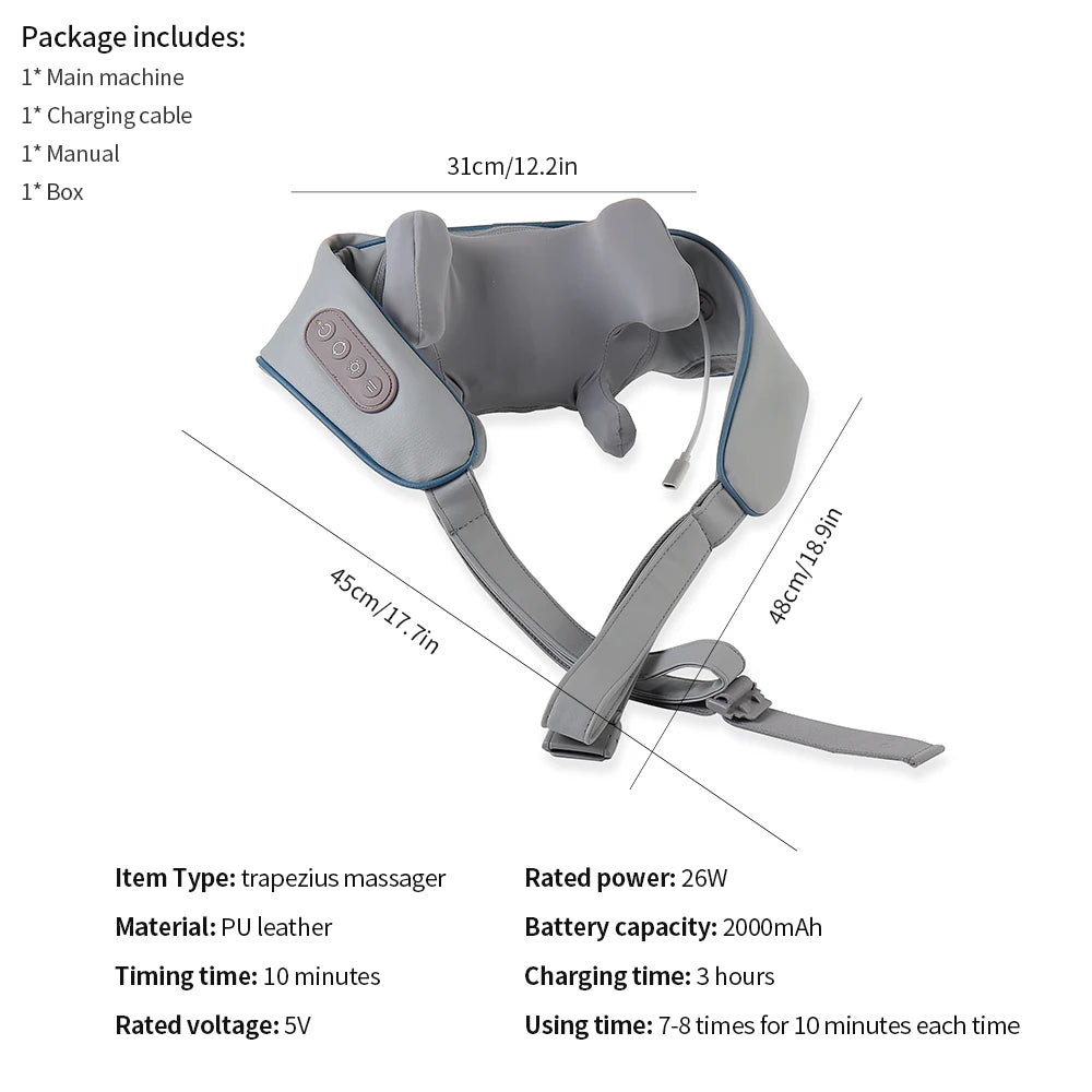 Wireless Neck and Back Massager for Pain Relief & Muscle Relaxation – JB-Muscle™ Cordless Neck, Shoulder & Trapezius Kneading Massage Shawl for Stress, Stiffness & Post-Workout Recovery