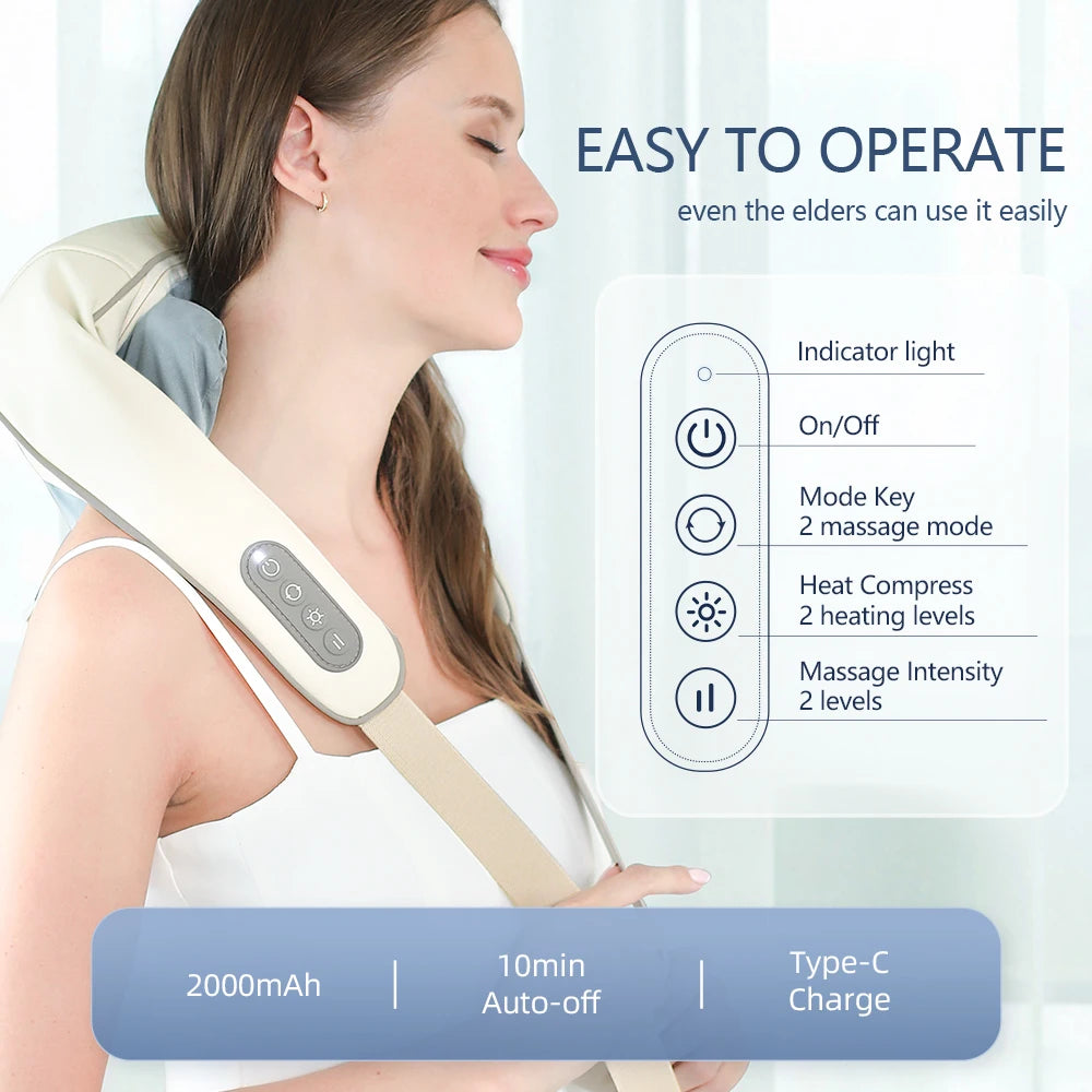 Wireless Neck and Back Massager for Pain Relief & Muscle Relaxation – JB-Muscle™ Cordless Neck, Shoulder & Trapezius Kneading Massage Shawl for Stress, Stiffness & Post-Workout Recovery