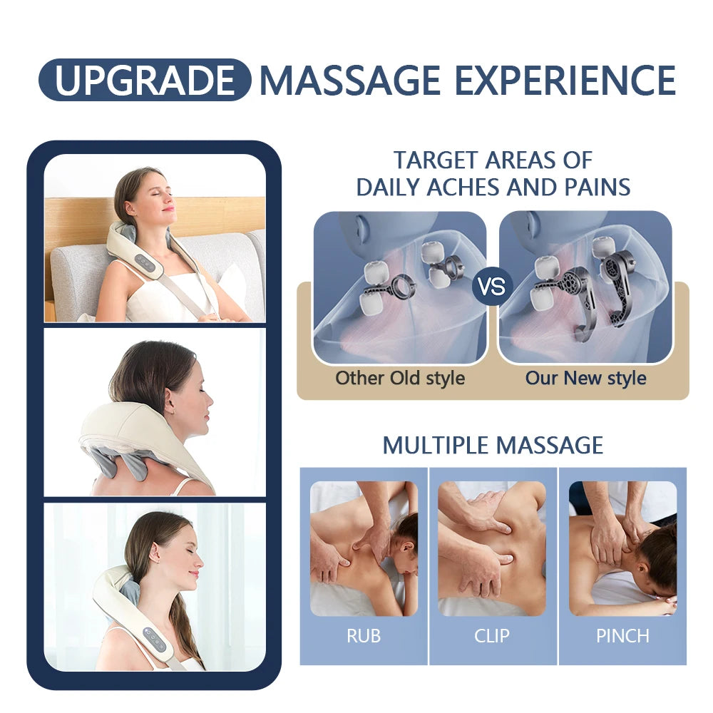 Wireless Neck and Back Massager for Pain Relief & Muscle Relaxation – JB-Muscle™ Cordless Neck, Shoulder & Trapezius Kneading Massage Shawl for Stress, Stiffness & Post-Workout Recovery