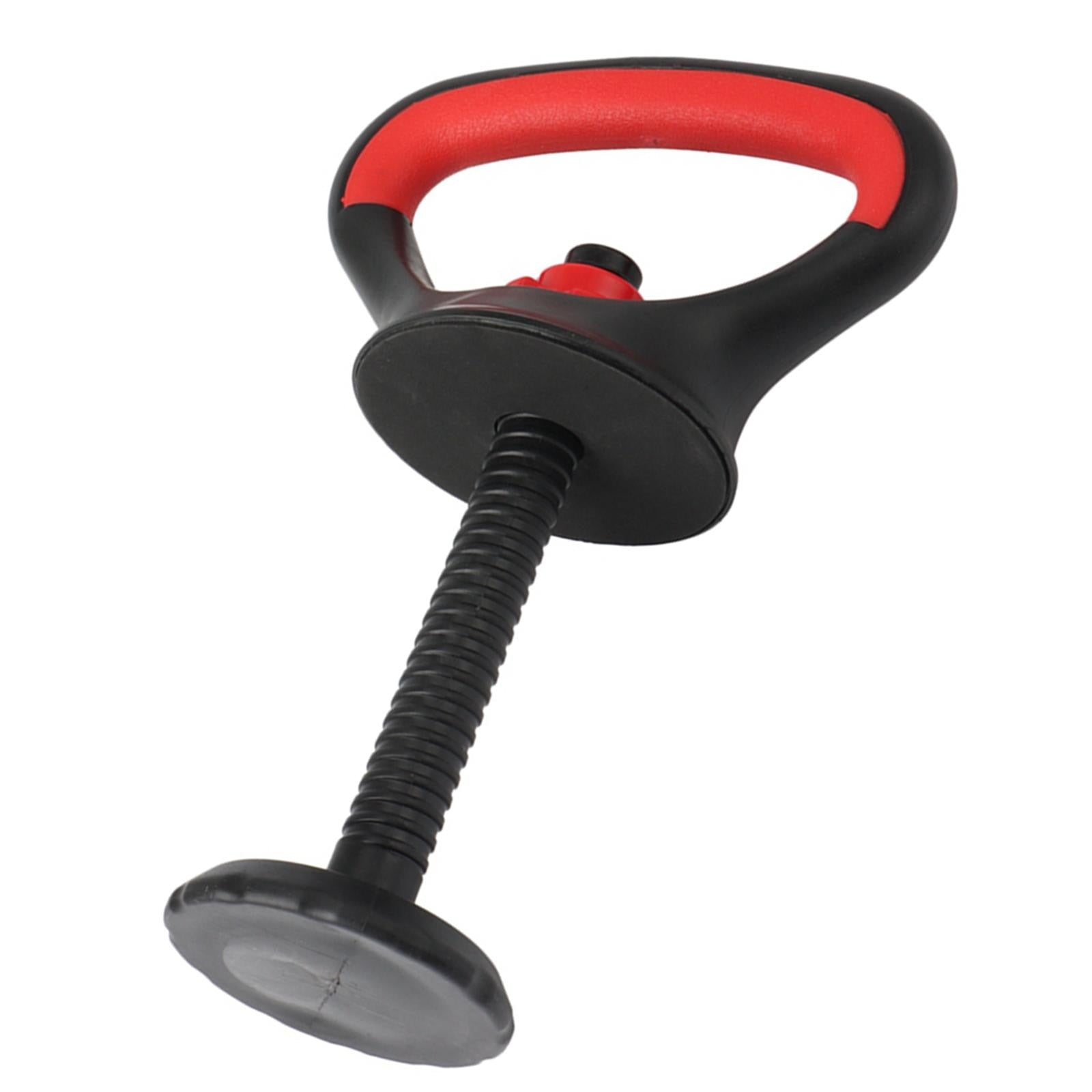 Introducing the JB Muscle™ Adjustable Kettlebell Handle: Dynamic Arm Strength Training, a versatile black and red fitness tool with a handle that features a rubber suction cup at the base. It's perfect for fitness enthusiasts looking to incorporate effective arm strength training into their routine.