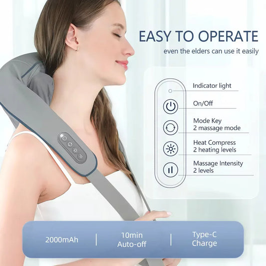 Wireless Neck and Back Massager for Pain Relief & Muscle Relaxation – JB-Muscle™ Cordless Neck, Shoulder & Trapezius Kneading Massage Shawl for Stress, Stiffness & Post-Workout Recovery