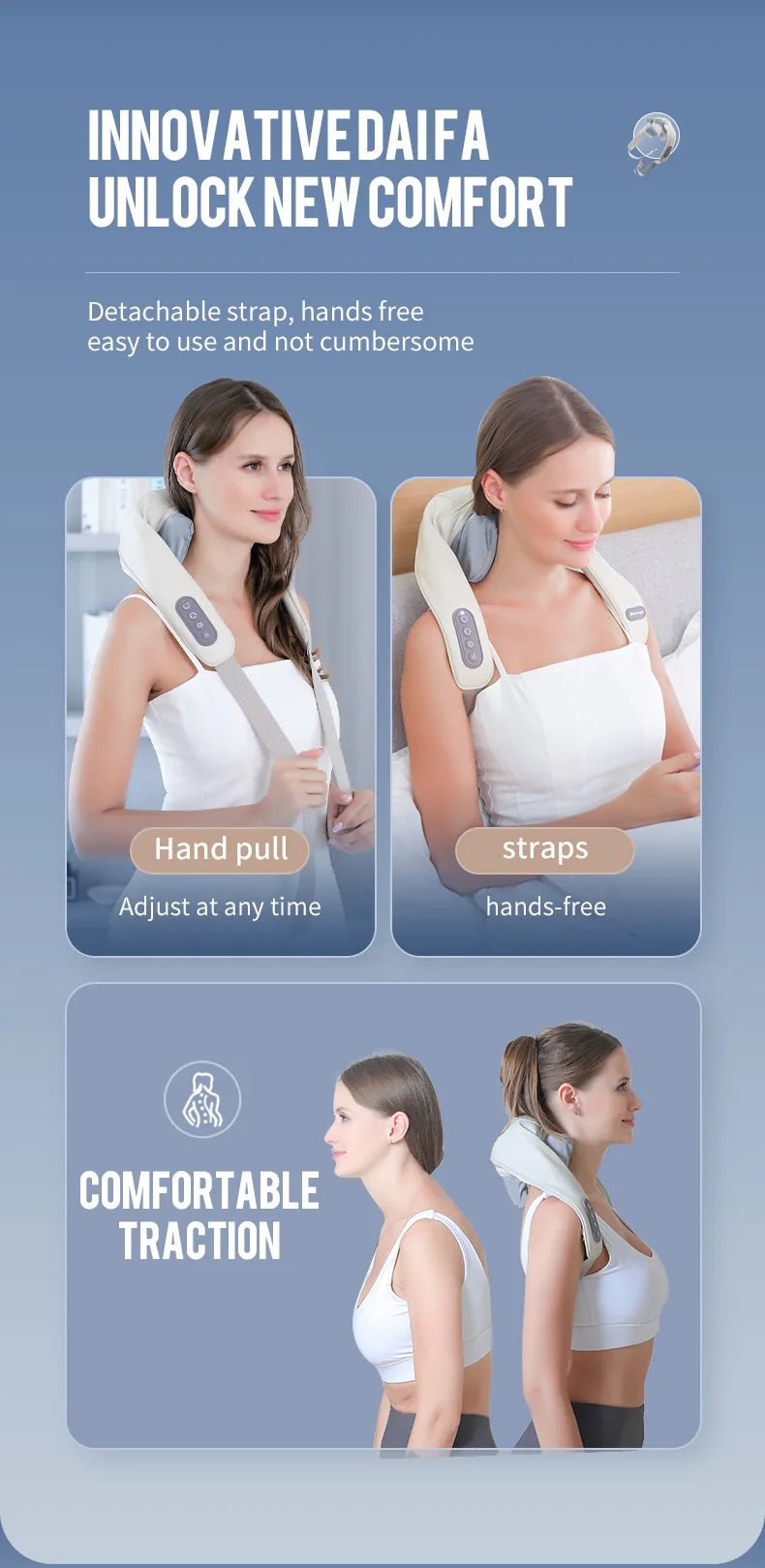 Wireless Neck and Back Massager for Pain Relief & Muscle Relaxation – JB-Muscle™ Cordless Neck, Shoulder & Trapezius Kneading Massage Shawl for Stress, Stiffness & Post-Workout Recovery