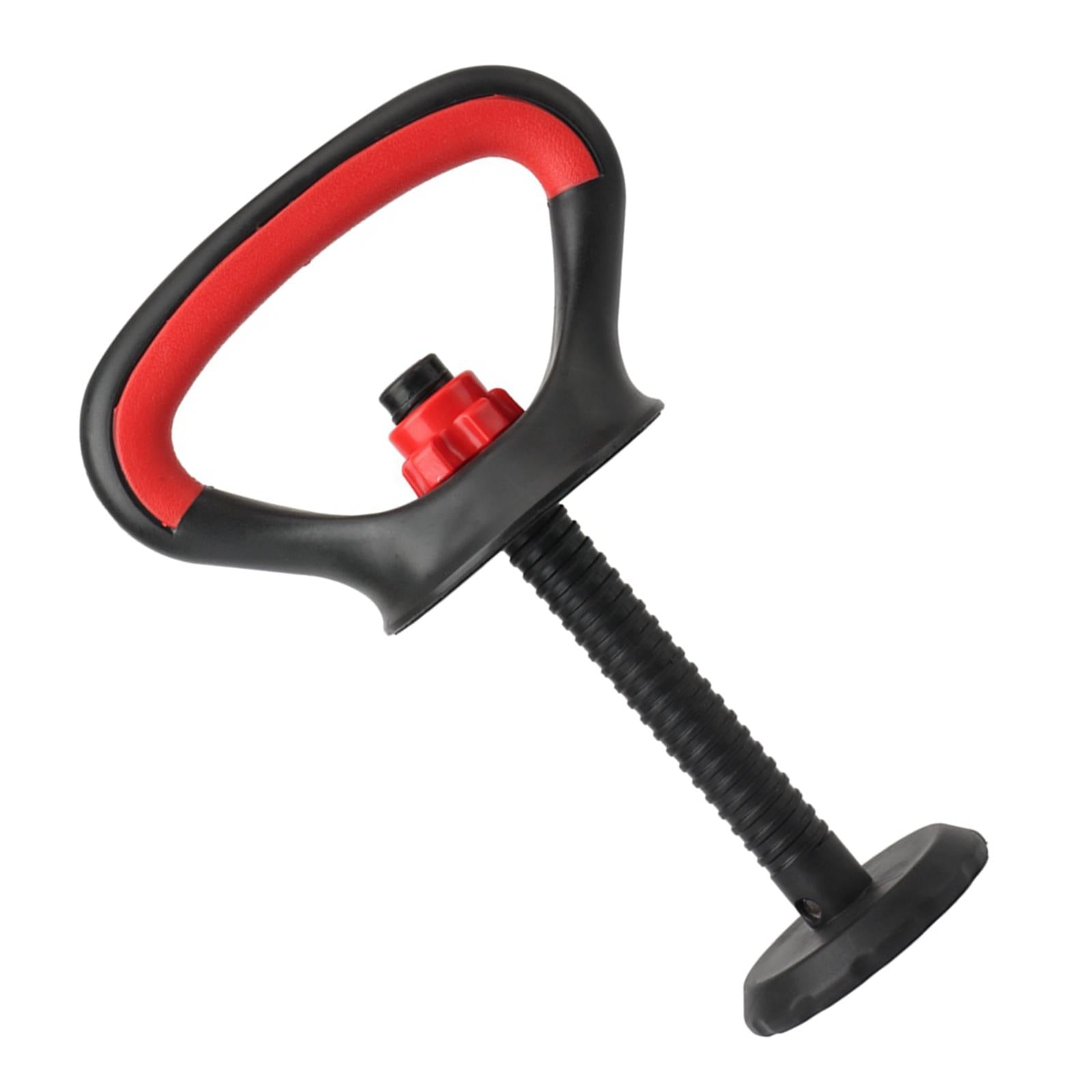 A perfect choice for fitness enthusiasts focused on arm strength training, the JB Muscle™ Adjustable Kettlebell Handle from JB Muscle features a black and red design with a plastic handle and a threaded shaft.
