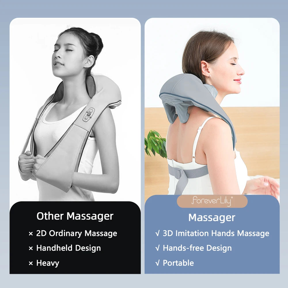 Wireless Neck and Back Massager for Pain Relief & Muscle Relaxation – JB-Muscle™ Cordless Neck, Shoulder & Trapezius Kneading Massage Shawl for Stress, Stiffness & Post-Workout Recovery
