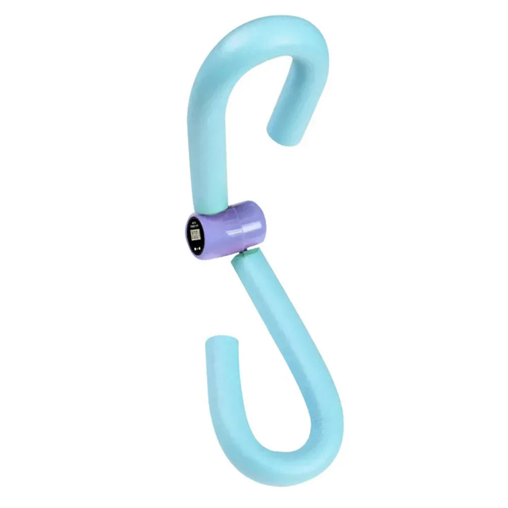 The JB Muscle™ Adjustable Digital Counter Hip Trainer by JB Muscle is a blue and purple S-shaped foam exercise tool designed to effectively strengthen the pelvic floor muscles.