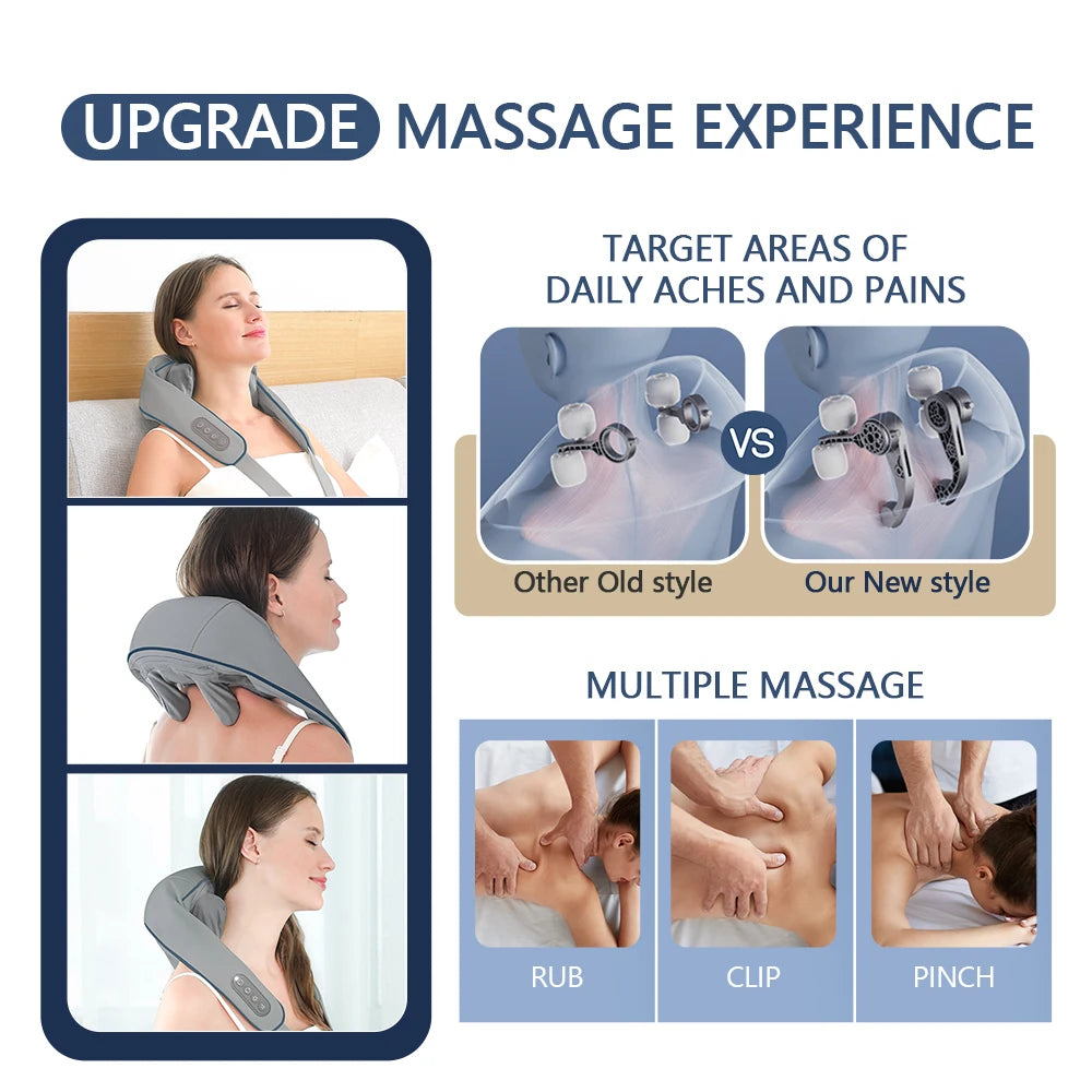 Wireless Neck and Back Massager for Pain Relief & Muscle Relaxation – JB-Muscle™ Cordless Neck, Shoulder & Trapezius Kneading Massage Shawl for Stress, Stiffness & Post-Workout Recovery