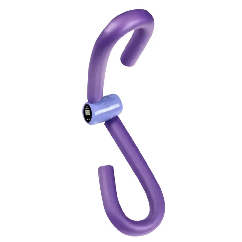 Introducing the JB Muscle™ Adjustable Digital Counter Hip Trainer for enhancing pelvic floor and leg strength, featuring a stylish purple and blue curved design. Ideal for adjustable strength workouts, this tool is perfect for your booty workout routine.