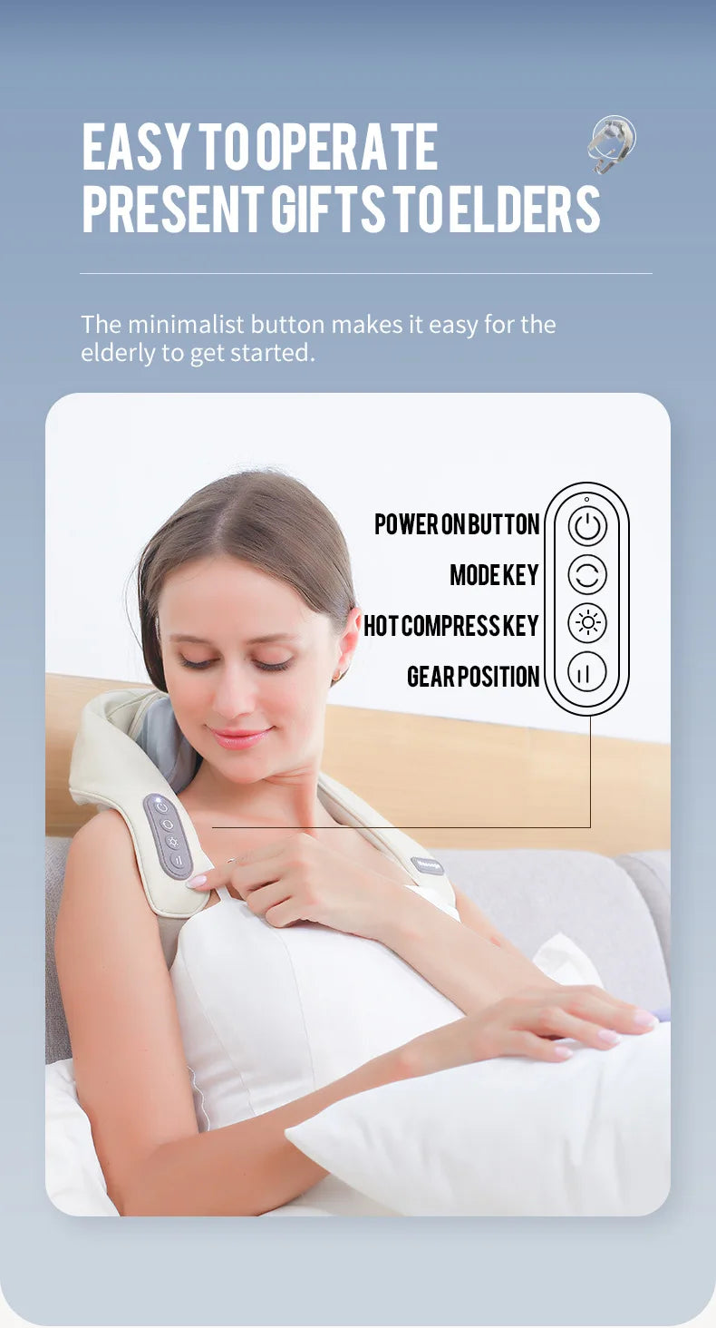 Wireless Neck and Back Massager for Pain Relief & Muscle Relaxation – JB-Muscle™ Cordless Neck, Shoulder & Trapezius Kneading Massage Shawl for Stress, Stiffness & Post-Workout Recovery