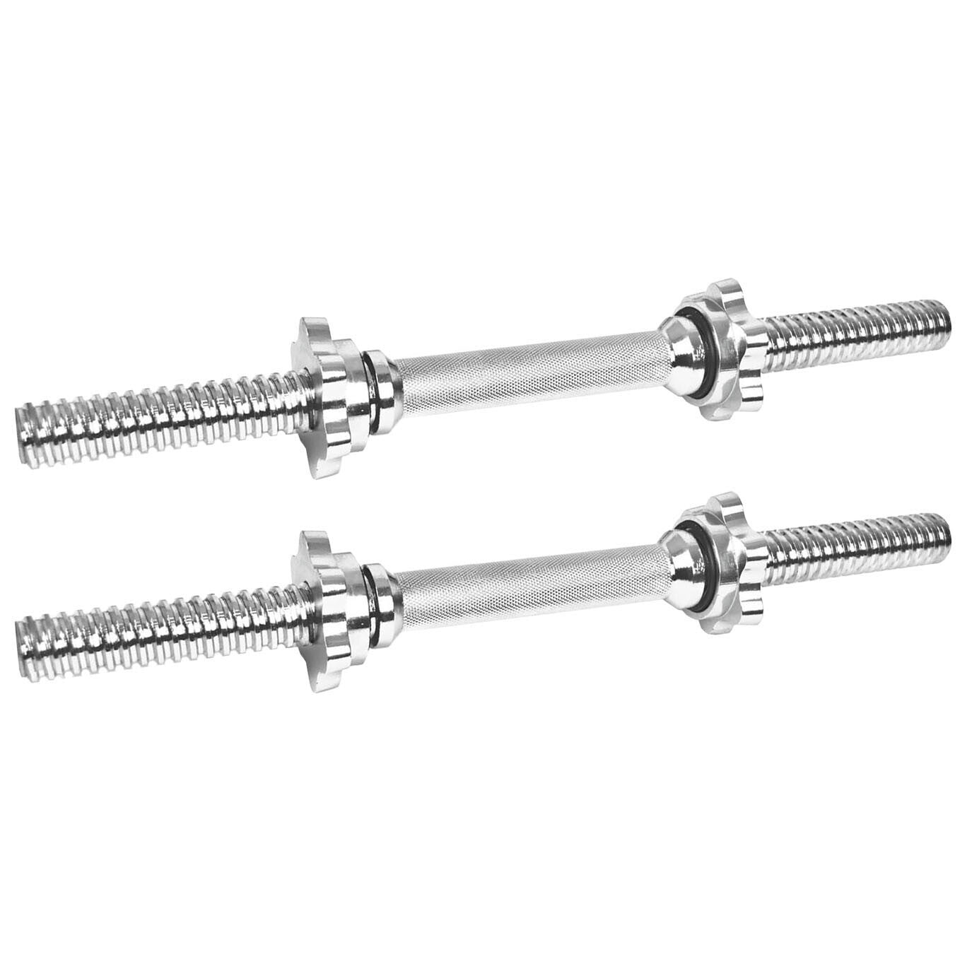Two JB Muscle Spinlock DUMBBELL BARS Standard 1 Inch Plates Weightlifting Bar & Collars Set are placed parallel to each other on a white background.