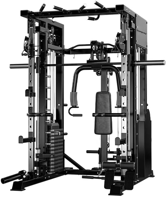 JB-Muscle™ Strongway Multi Gym Smith Machine Cage with Dual Cable System & 177KG Weight Stack – Full Home Gym Power Cage