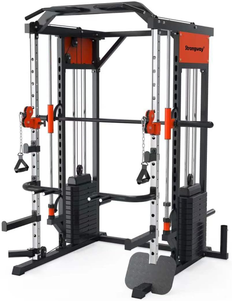 JB-Muscle™ Strongway® Multi Gym Smith Machine Cage – 177KG Dual Weight Stack, Full Body Home Gym with Cable System, Dip Station & Pull-Up Bar