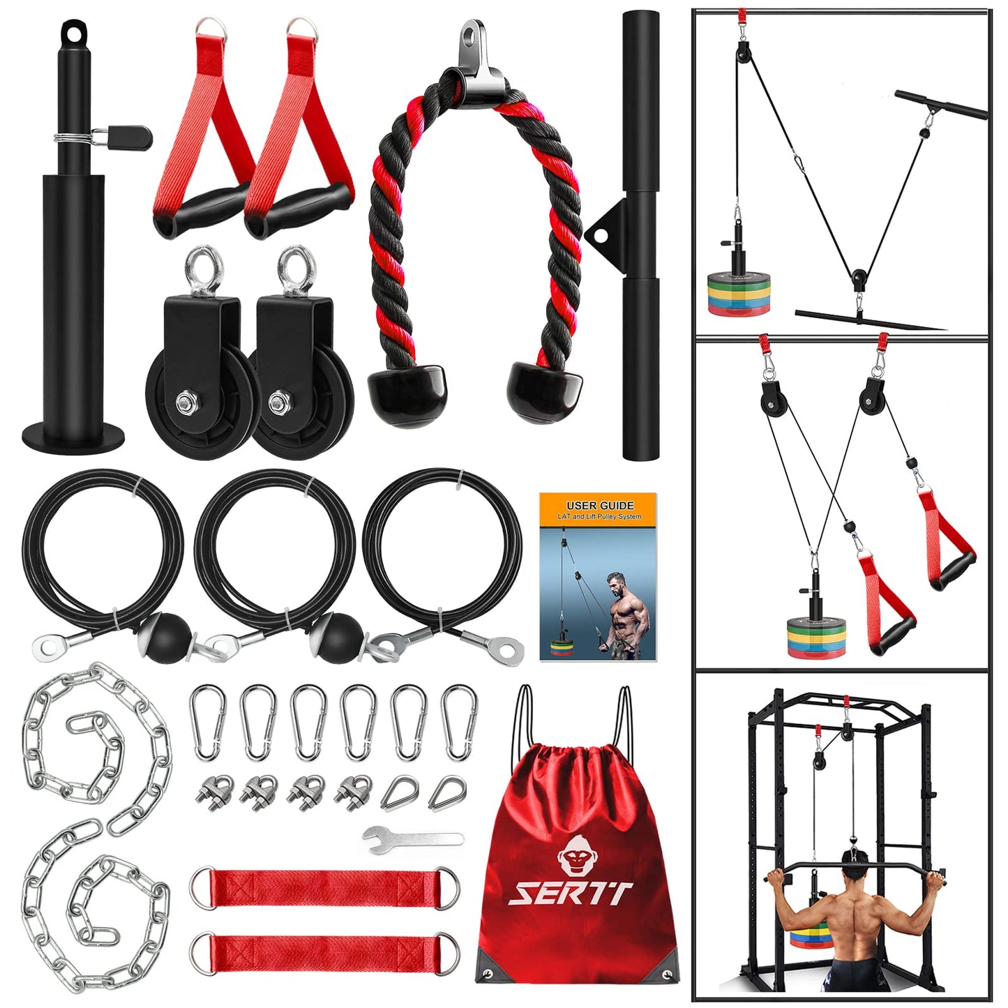 SERTT Weight Cable Pulley System Gym – JB-Muscle™ Upgraded LAT Pull Down, Biceps & Triceps Training Kit for Home Gym Strength, Muscle Growth & Full-Body Workouts