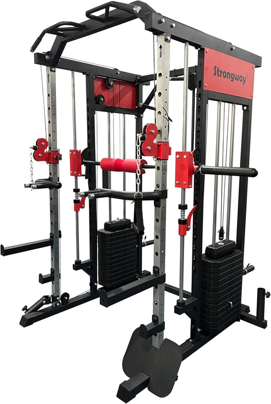 JB-Muscle™ Strongway® Multi Gym Smith Machine Cage – 177KG Dual Weight Stack, Full Body Home Gym with Cable System, Dip Station & Pull-Up Bar