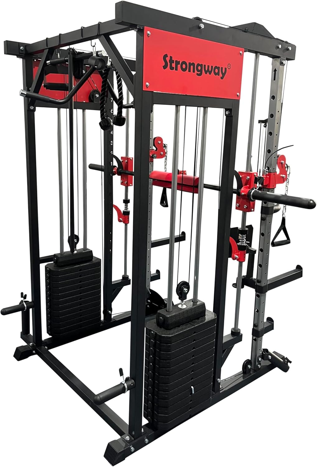 JB-Muscle™ Strongway® Multi Gym Smith Machine Cage – 177KG Dual Weight Stack, Full Body Home Gym with Cable System, Dip Station & Pull-Up Bar