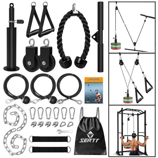SERTT Weight Cable Pulley System Gym – JB-Muscle™ Upgraded LAT Pull Down, Biceps & Triceps Training Kit for Home Gym Strength, Muscle Growth & Full-Body Workouts