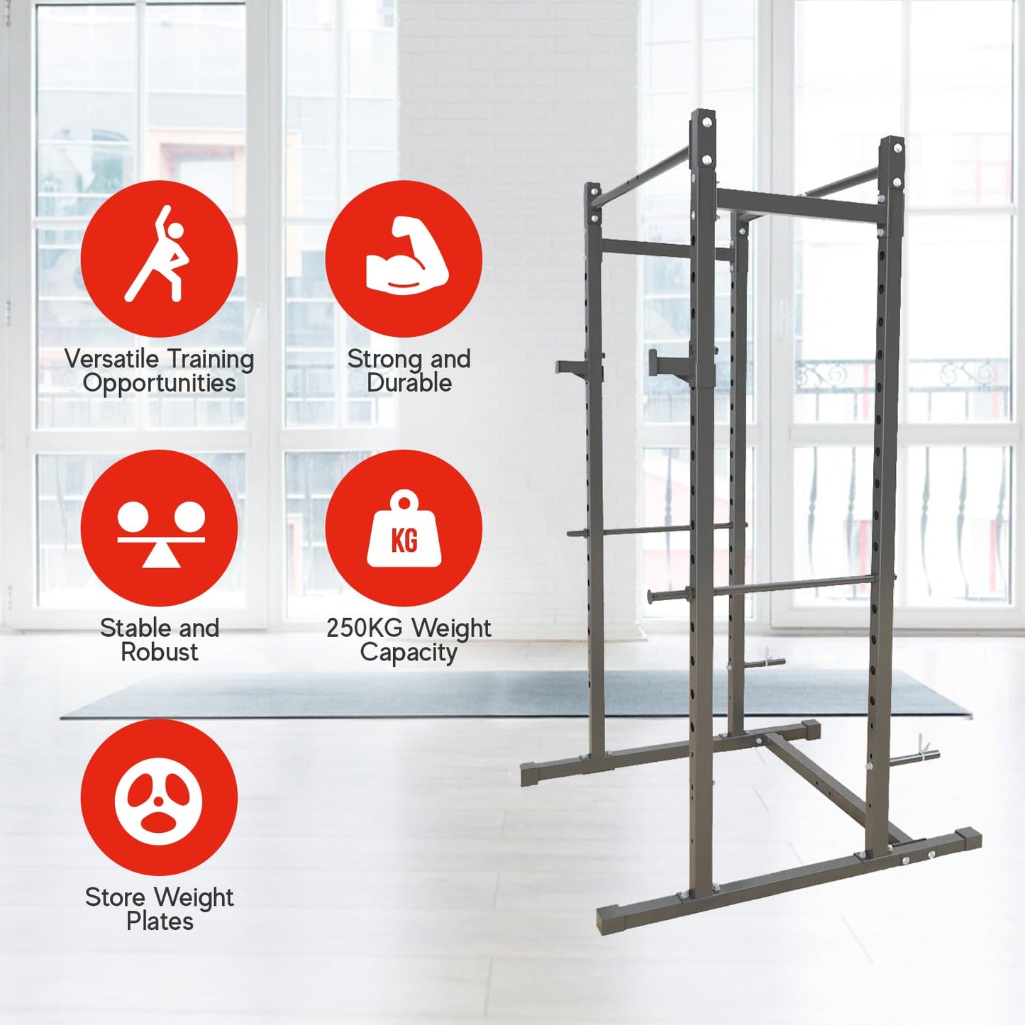 Strongway® Multi-Gym Squat Rack Power Cage for Strength Training, Home Gym Weight Lifting & Full-Body Workouts – JB-Muscle™ Heavy-Duty Power Rack with Cable Pulley System & 250KG Capacity