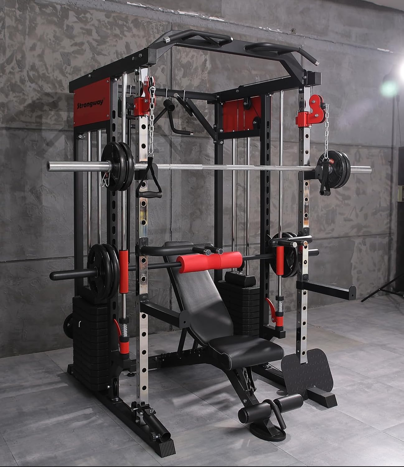 JB-Muscle™ Strongway® Multi Gym Smith Machine Cage – 177KG Dual Weight Stack, Full Body Home Gym with Cable System, Dip Station & Pull-Up Bar