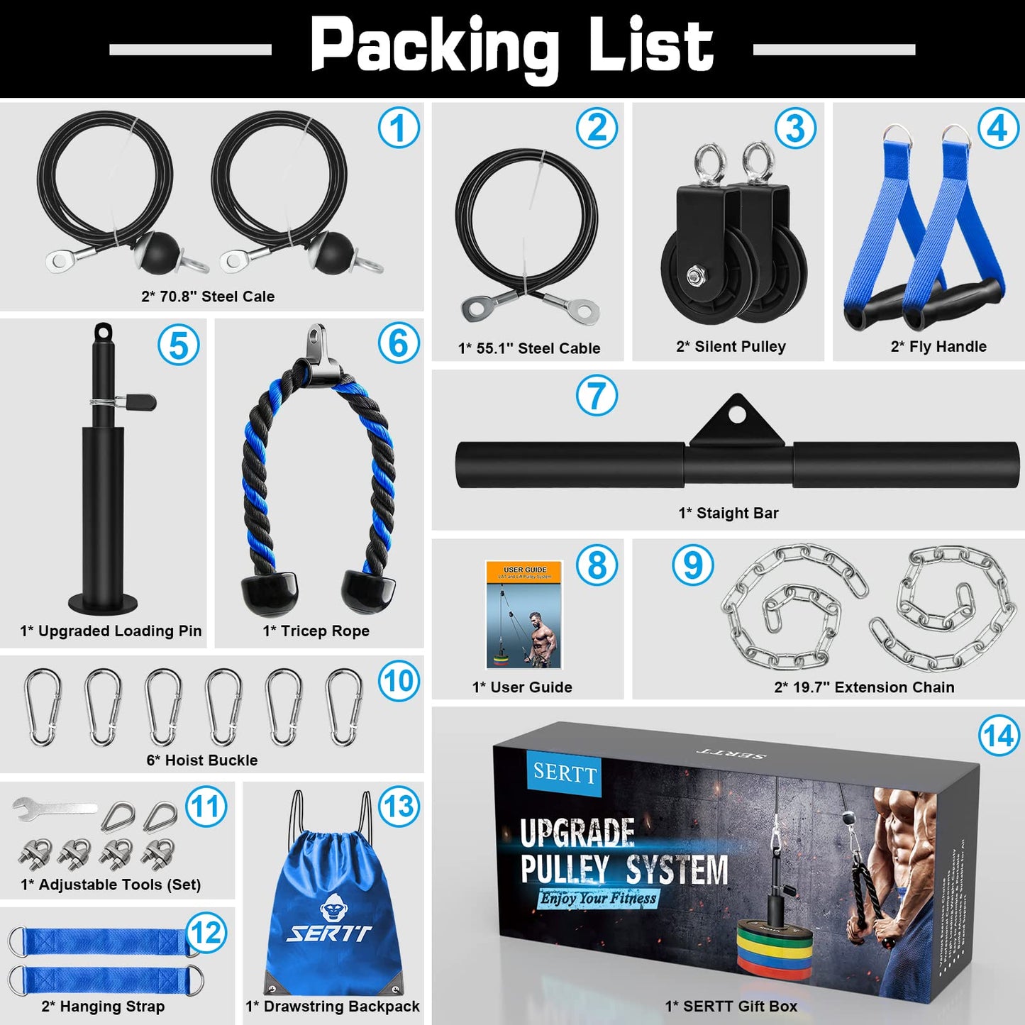 SERTT Weight Cable Pulley System Gym – JB-Muscle™ Upgraded LAT Pull Down, Biceps & Triceps Training Kit for Home Gym Strength, Muscle Growth & Full-Body Workouts