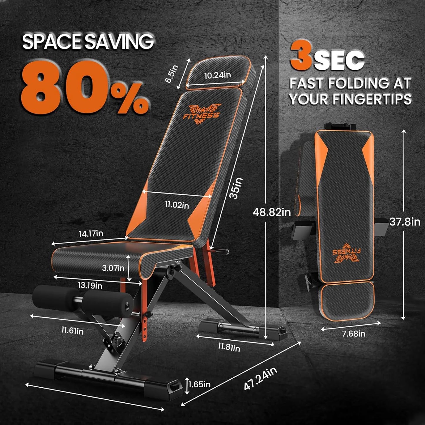 Bigzzia™ Adjustable Weight Bench with Resistance Bands – JB-Muscle™ Full Body Folding Workout Bench for Home Gym, Strength Training & Muscle Building