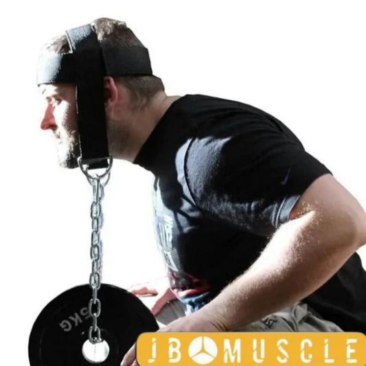 Man performing targeted exercises for neck strength with a JB Muscle™ Ultimate Neck Trainer: Strengthen, Tone, and Relieve Pain.