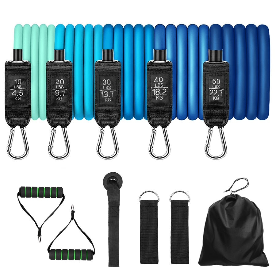 A set of JB Muscle™ Yoga Resistance Bands: Home Workout Kit and accessories for enhanced strength and flexibility in a home workout kit.