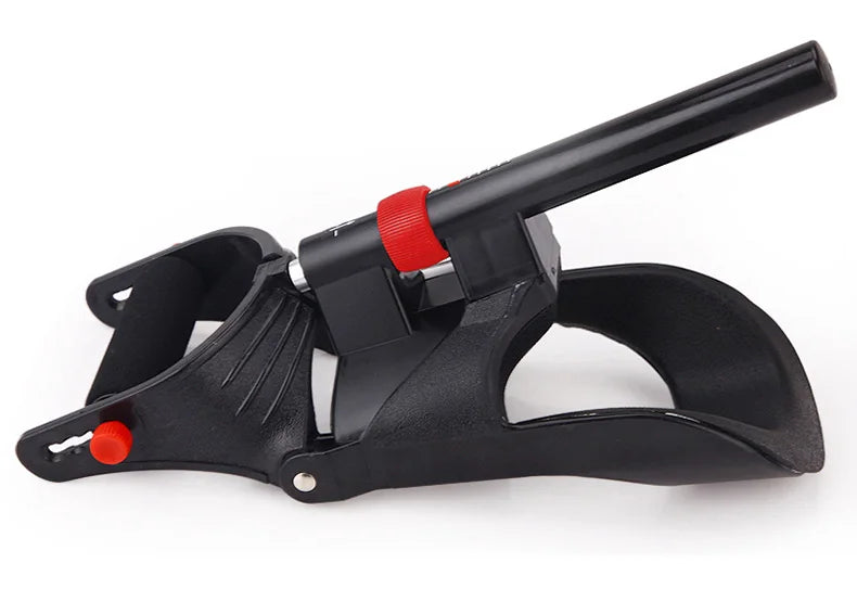 The JB Muscle Hand Grip Exerciser, an adjustable black and red grip trainer with anti-slip handle and curved base, is perfect for improving forearm strength, wrist power, and arm training at home or in the gym.