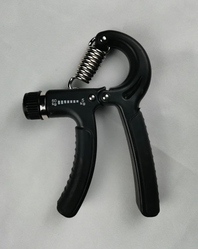 A JB Muscle™ Hand Gripper with a black handle on a white surface.