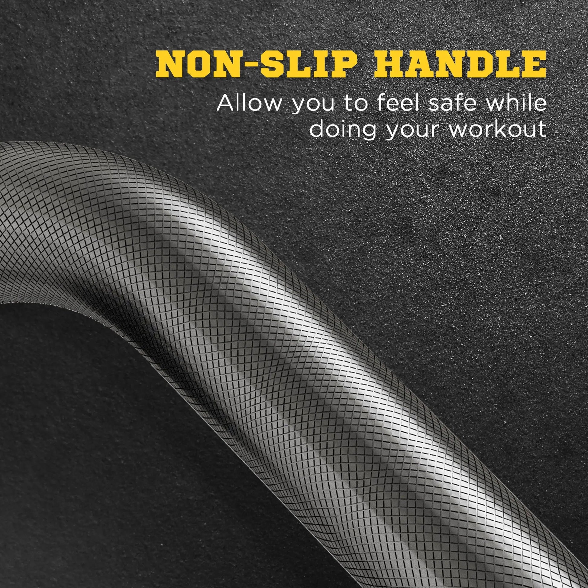 Close-up of a textured, curved black handle from the JB Muscle SPORTNOW 25kg Adjustable Barbell Weights Set with 4ft Curl Bar. Features a non-slip handle for safe strength training at home—supports up to 80kg. Perfect for squats, deadlifts & arm curls.