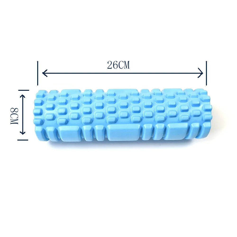 A JB Muscle™ Ultimate Foam Roller for Deep Tissue Massage image showcasing a blue foam roller equipped with detailed measurements.