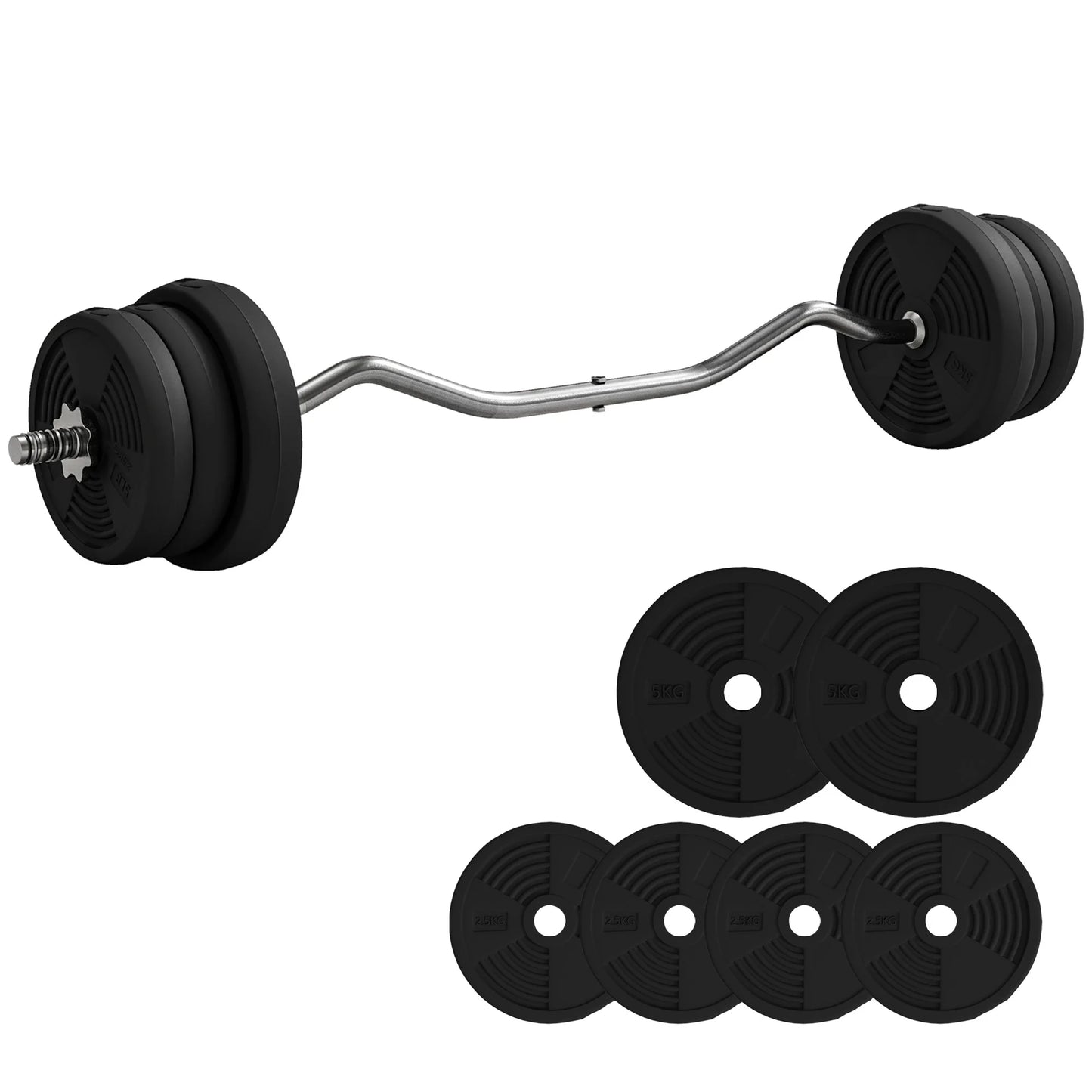 The JB Muscle SPORTNOW 25kg Barbell Weights Set includes a 4ft curl bar and adjustable black plates—perfect for home gyms, strength training, squats, deadlifts, and arm curls with up to 80kg capacity.