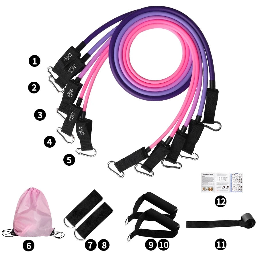 A JB Muscle™ Yoga Resistance Bands: Home Workout Kit with pink and purple resistance bands.