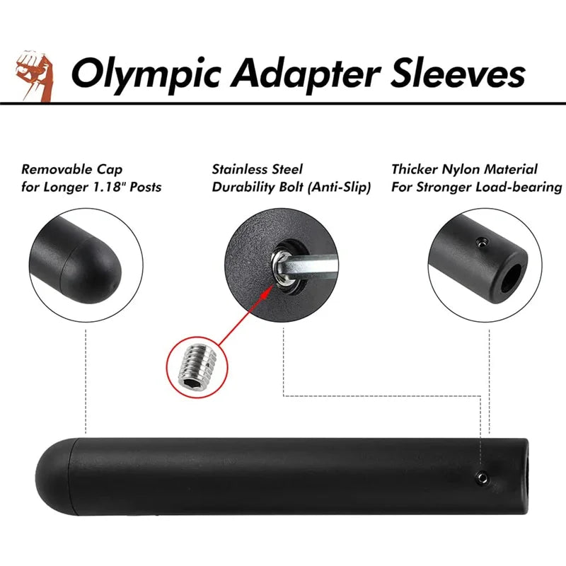 JB-Muscle™ Olympic Barbell Adapter Sleeves 25mm to 50mm – Convert Standard Bars & Weight Posts to Olympic Size | Secure Nylon Fit, Hex Bolt Lock, Heavy-Duty Gym Upgrade for Barbells & Machines