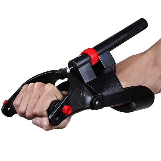 A person holds the JB Muscle Hand Grip Exerciser, an adjustable anti-slip grip trainer for forearm and wrist strength, against a plain white background.