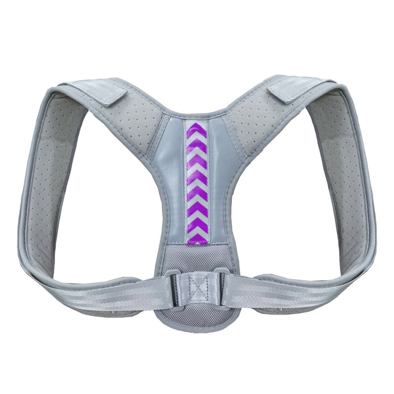A JB Muscle™ Adjustable Posture Corrector Brace | Back Support Harness with a purple arrow on the back.
