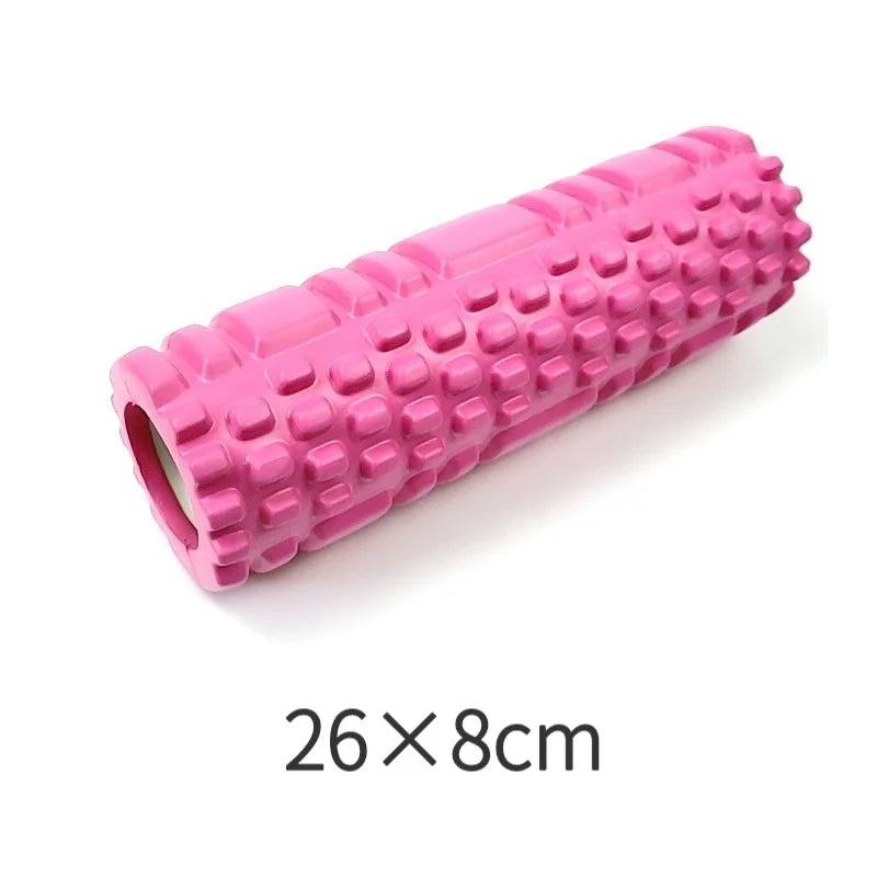 The JB Muscle™ Ultimate Foam Roller for Deep Tissue Massage by JB Muscle, featuring a pink textured surface and dimensions of 26x8 cm, is perfect for elevating your yoga practice and delivering an effective muscle massage.