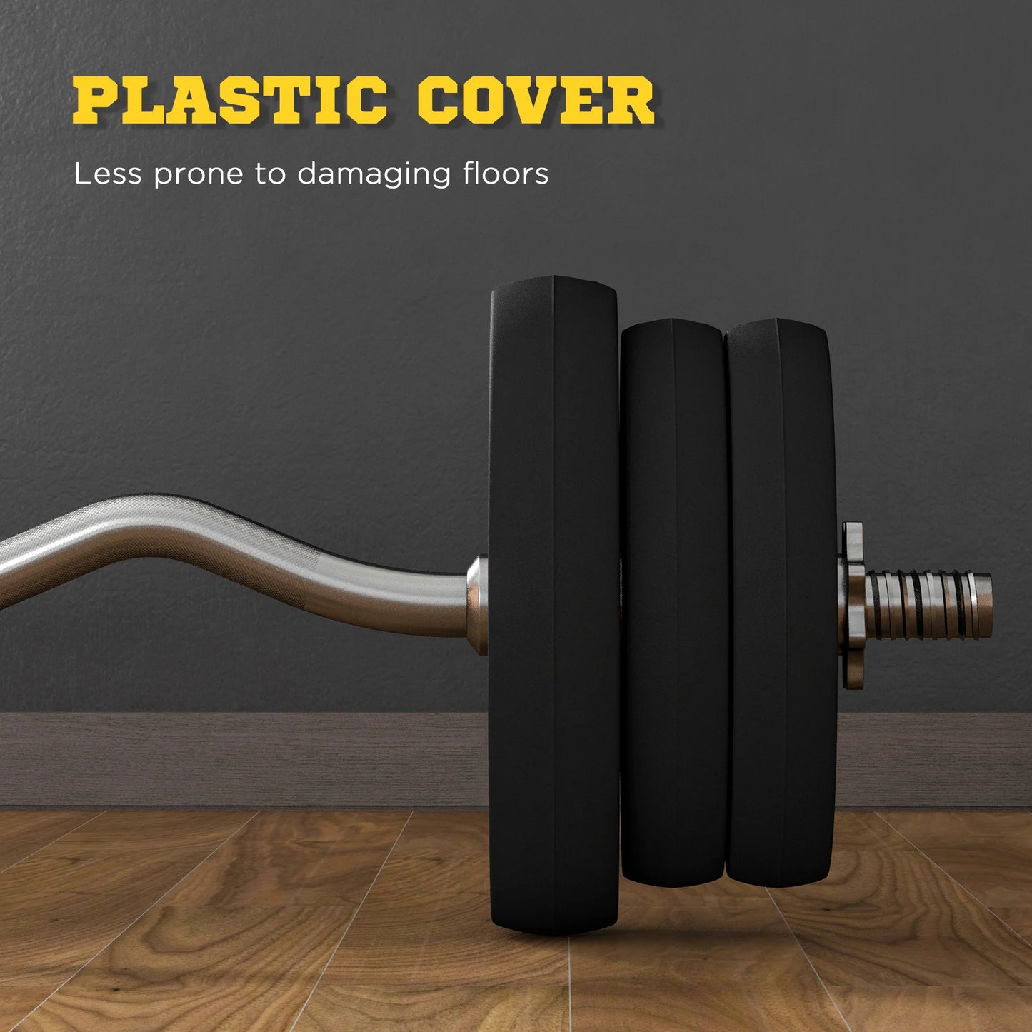 The JB Muscle SPORTNOW 25kg Barbell Weights Set with 4ft curl bar features plastic-covered plates, reducing floor damage. Adjustable for up to 80kg, it’s ideal home gym equipment for safe lifts like squats, deadlifts and curls.