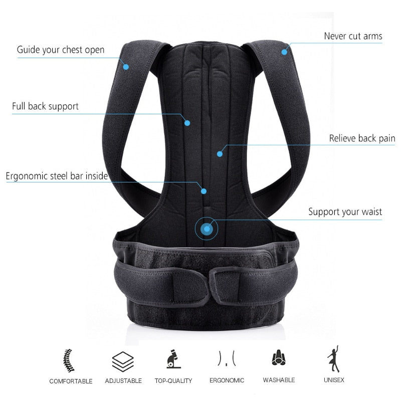 An image of a JB Muscle™ Adjustable Posture Corrector Brace | Back Support Harness with different features.