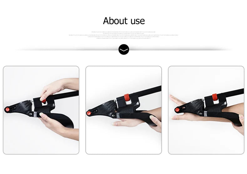 Three-panel image: hands use JB Muscle’s Hand Grip Exerciser with red button, step by step, to build forearm strength using the adjustable anti-slip trainer for home, gym, and sports athletes.