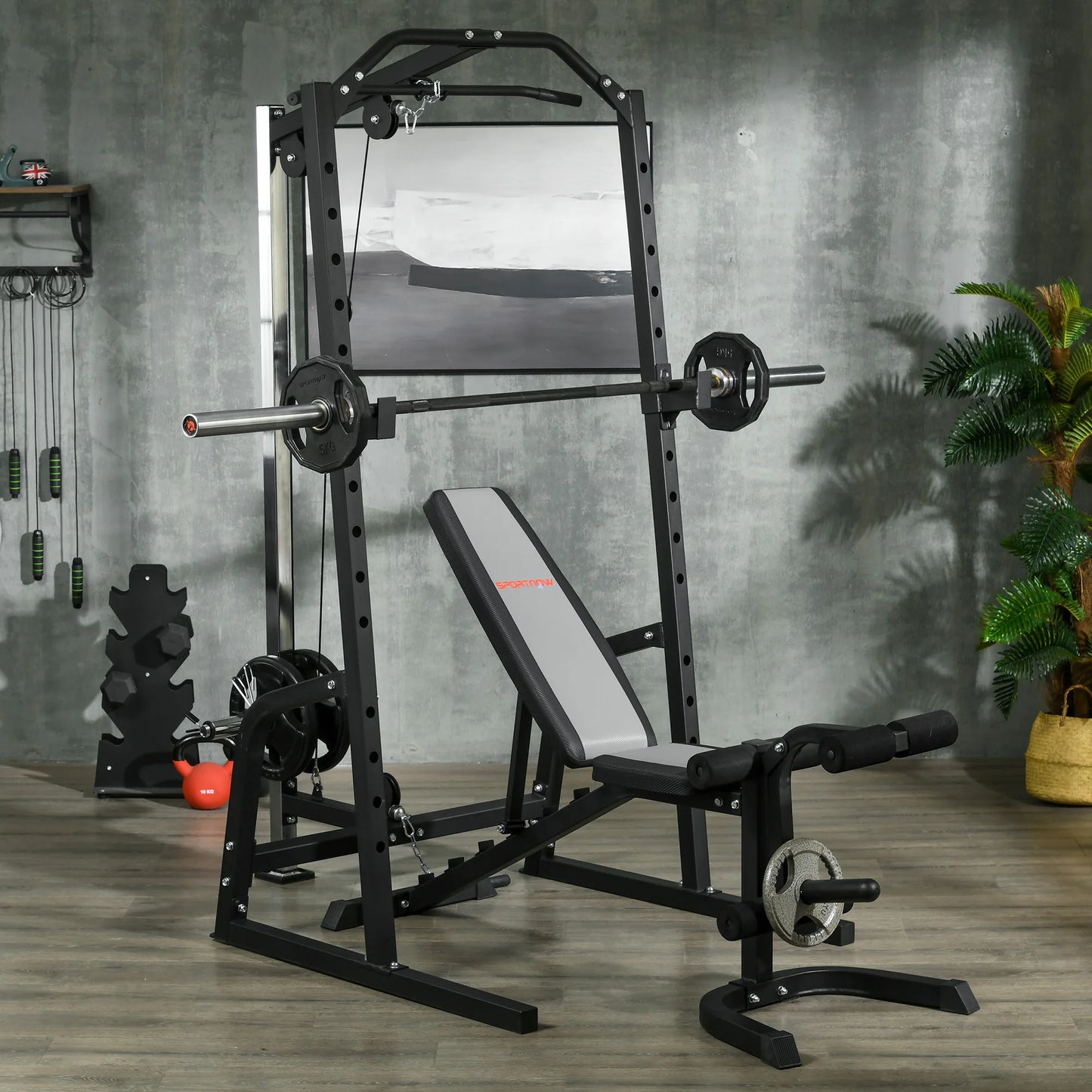 Power Rack with Cable Pulley & Adjustable Weight Bench for Home Gym – JB-Muscle™ Multifunction Strength Training System