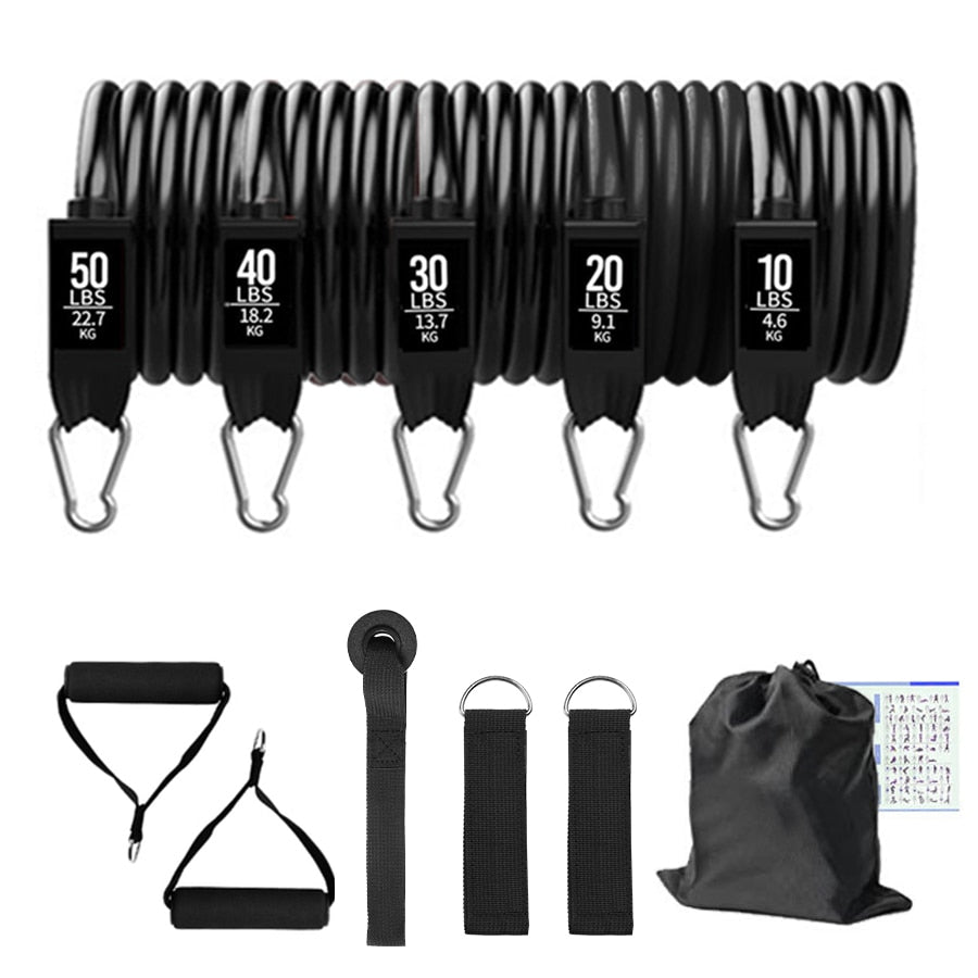 A set of JB Muscle™ Yoga Resistance Bands: Home Workout Kit and accessories for home workouts.