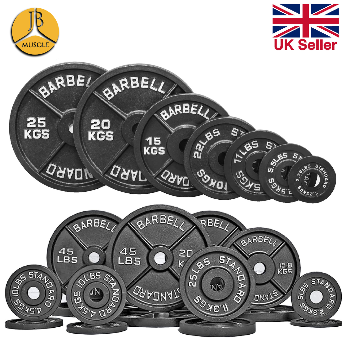 JB-Muscle™ Cast Iron Olympic Weight Plates 2” – Heavy-Duty Barbell & Dumbbell Discs for Strength Training, Home & Gym Workouts (2.5kg–25kg)