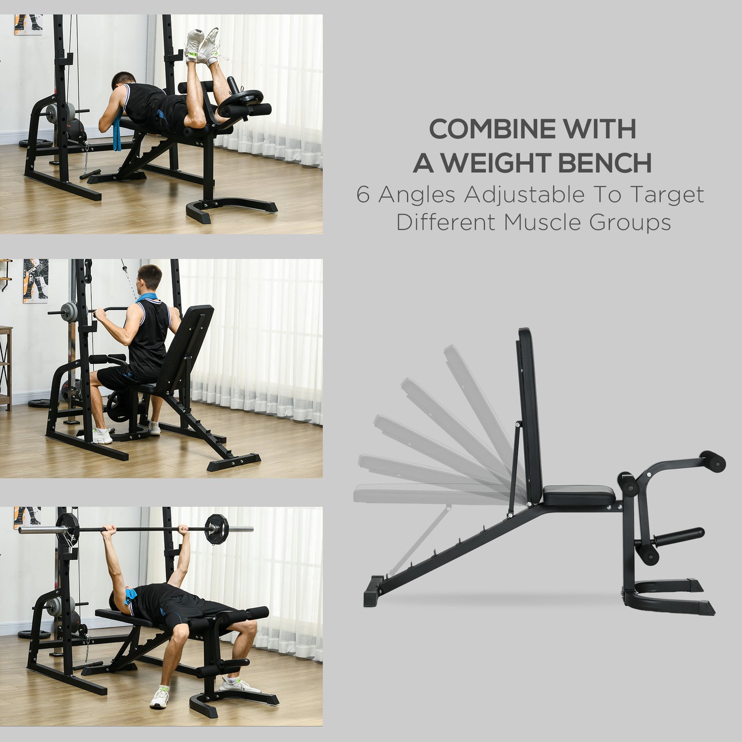 Power Rack with Cable Pulley & Adjustable Weight Bench for Home Gym – JB-Muscle™ Multifunction Strength Training System
