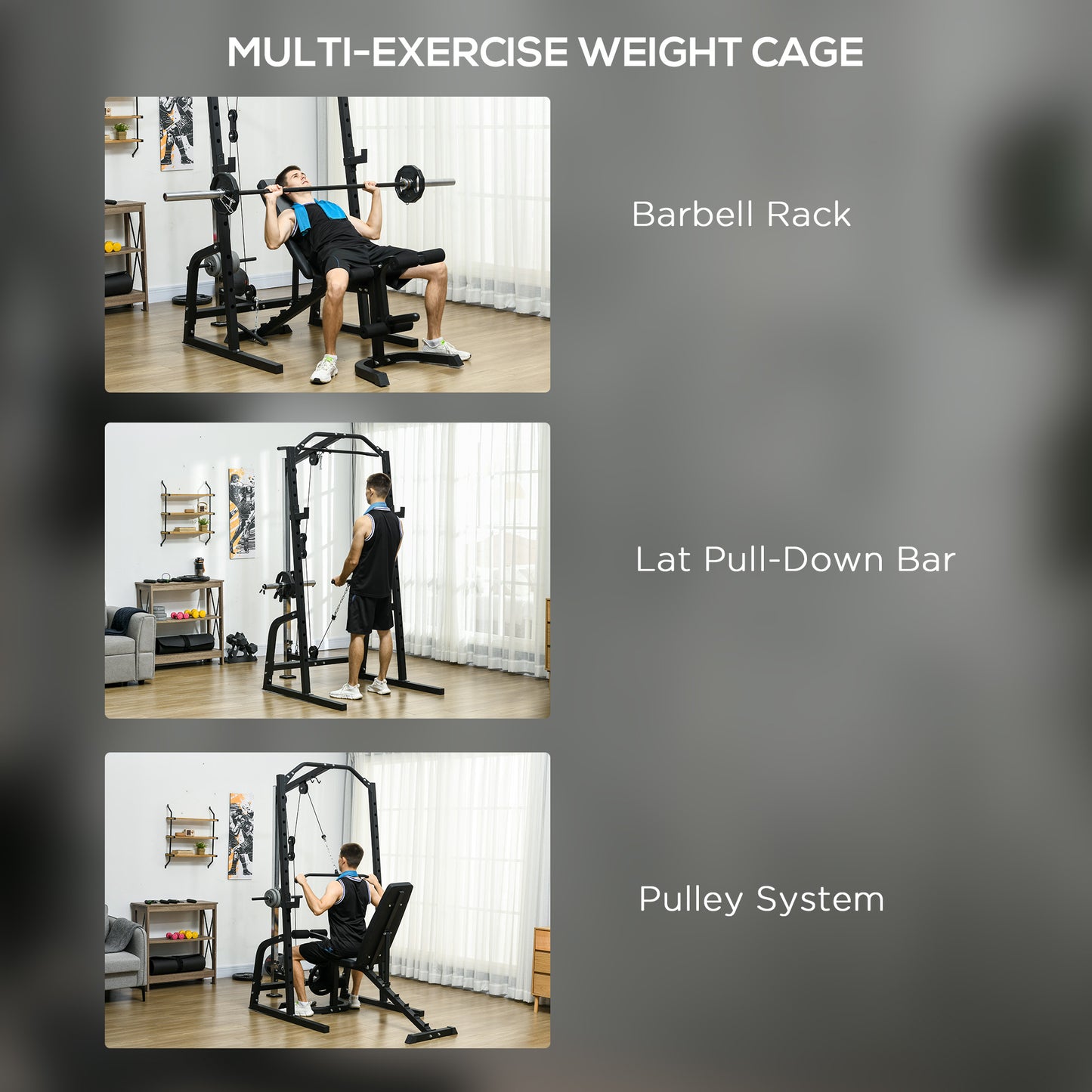 Power Rack with Cable Pulley & Adjustable Weight Bench for Home Gym – JB-Muscle™ Multifunction Strength Training System