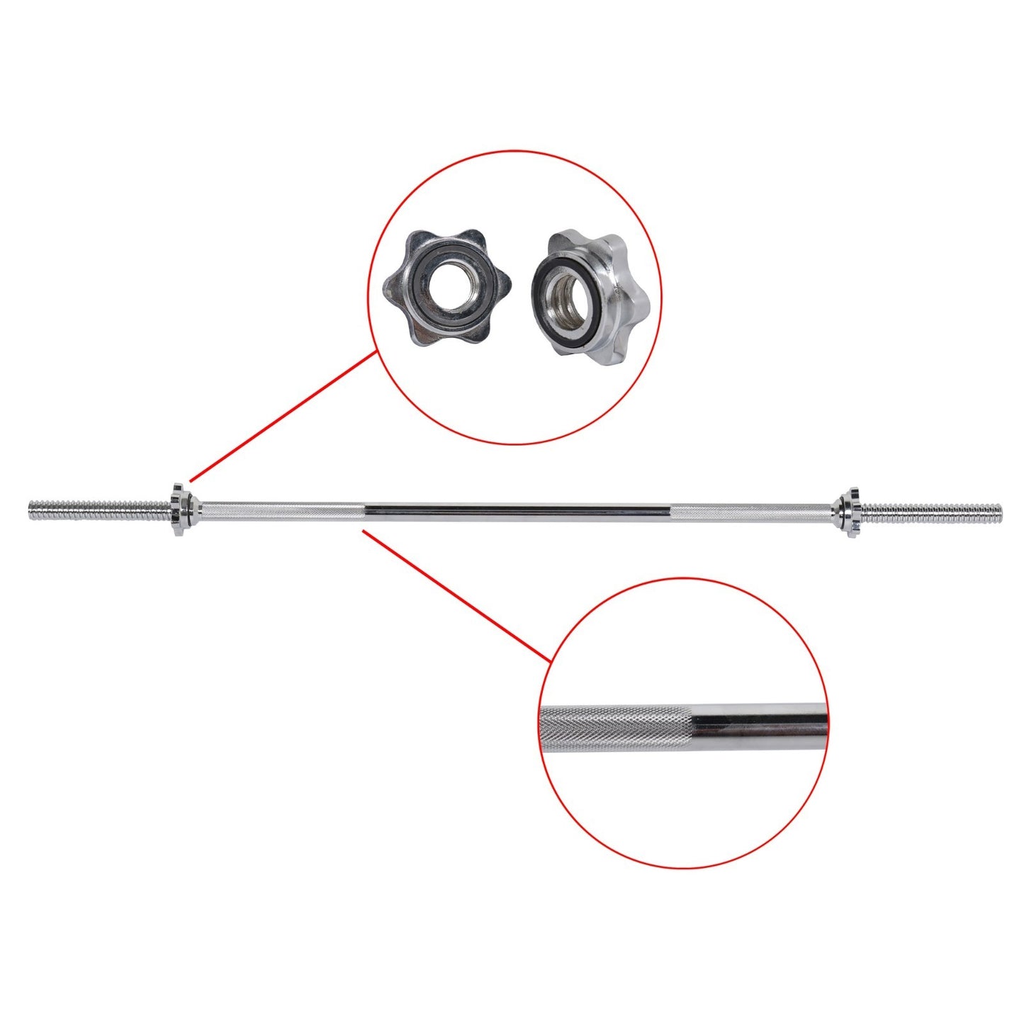 JB‑Muscle Standard 1″ Barbell with Spinlock Collars – 4 ft, 5 ft, 6 ft & 7 ft Chrome Gym Bar | Home Gym Friendly