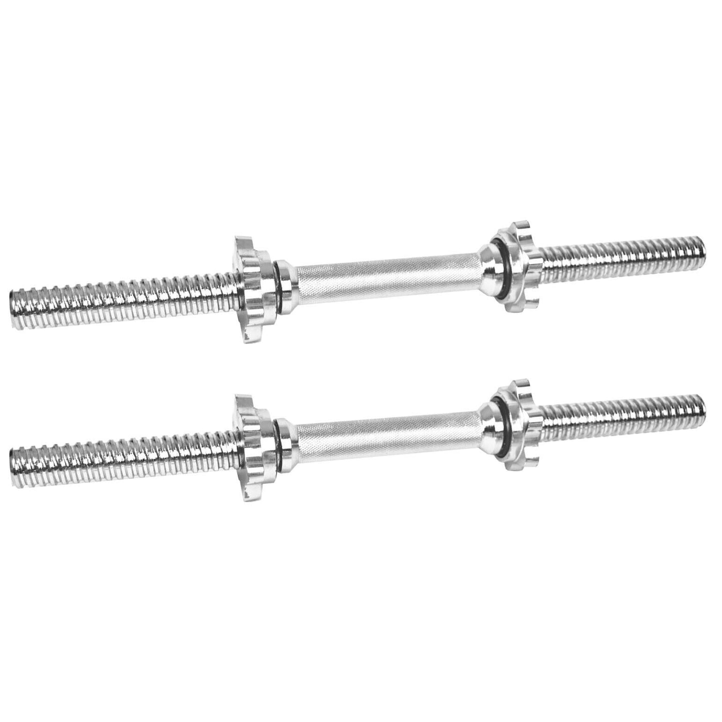 Two JB Muscle Spinlock DUMBBELL BARS Standard 1 Inch Plates Weightlifting Bar & Collars Set are placed parallel on a white background.