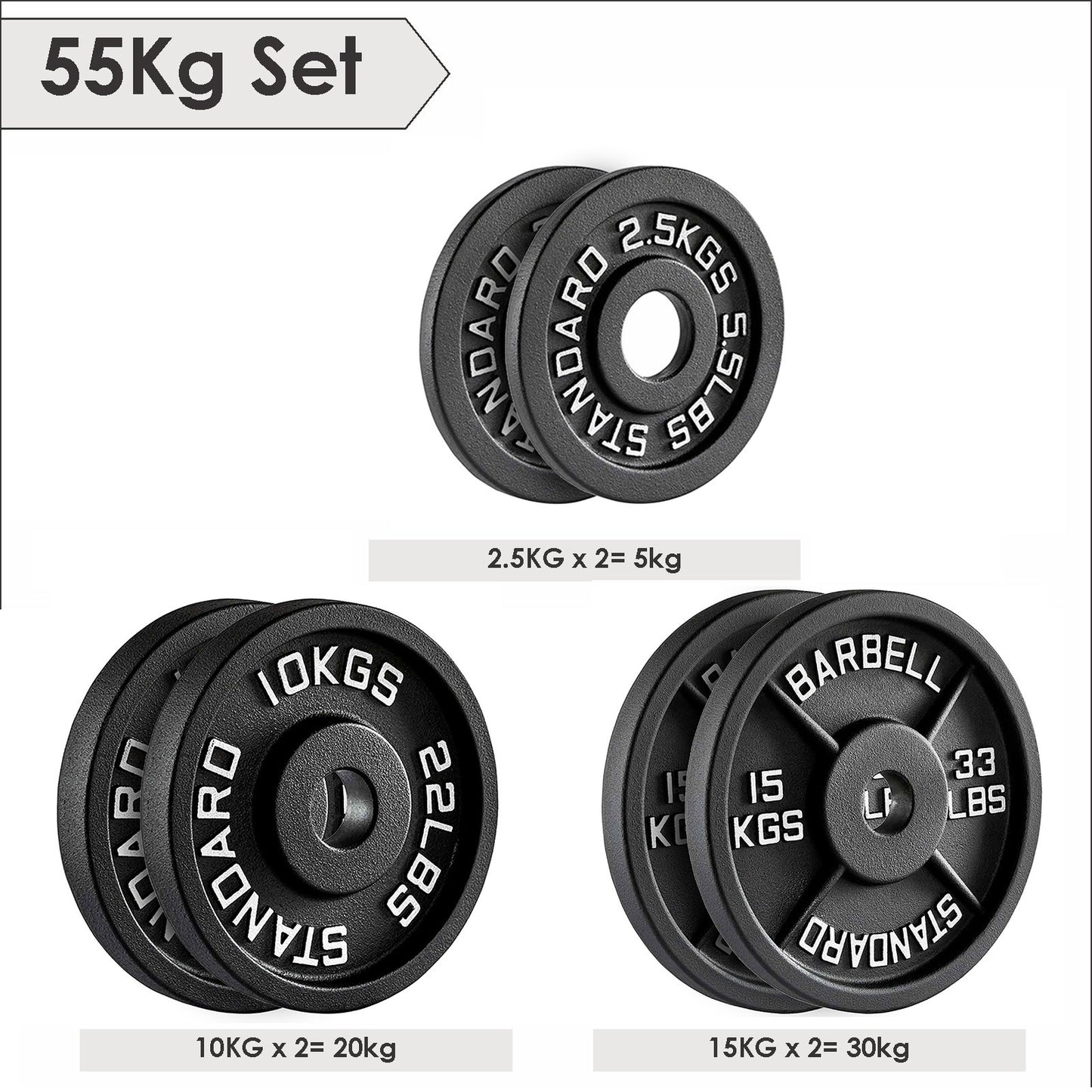 JB-Muscle™ Cast Iron Olympic Weight Plates 2” – Heavy-Duty Barbell & Dumbbell Discs for Strength Training, Home & Gym Workouts (2.5kg–25kg)
